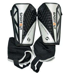 Sportout Shin Guards Youth/Adult Large Black & Silver Protective Gear New